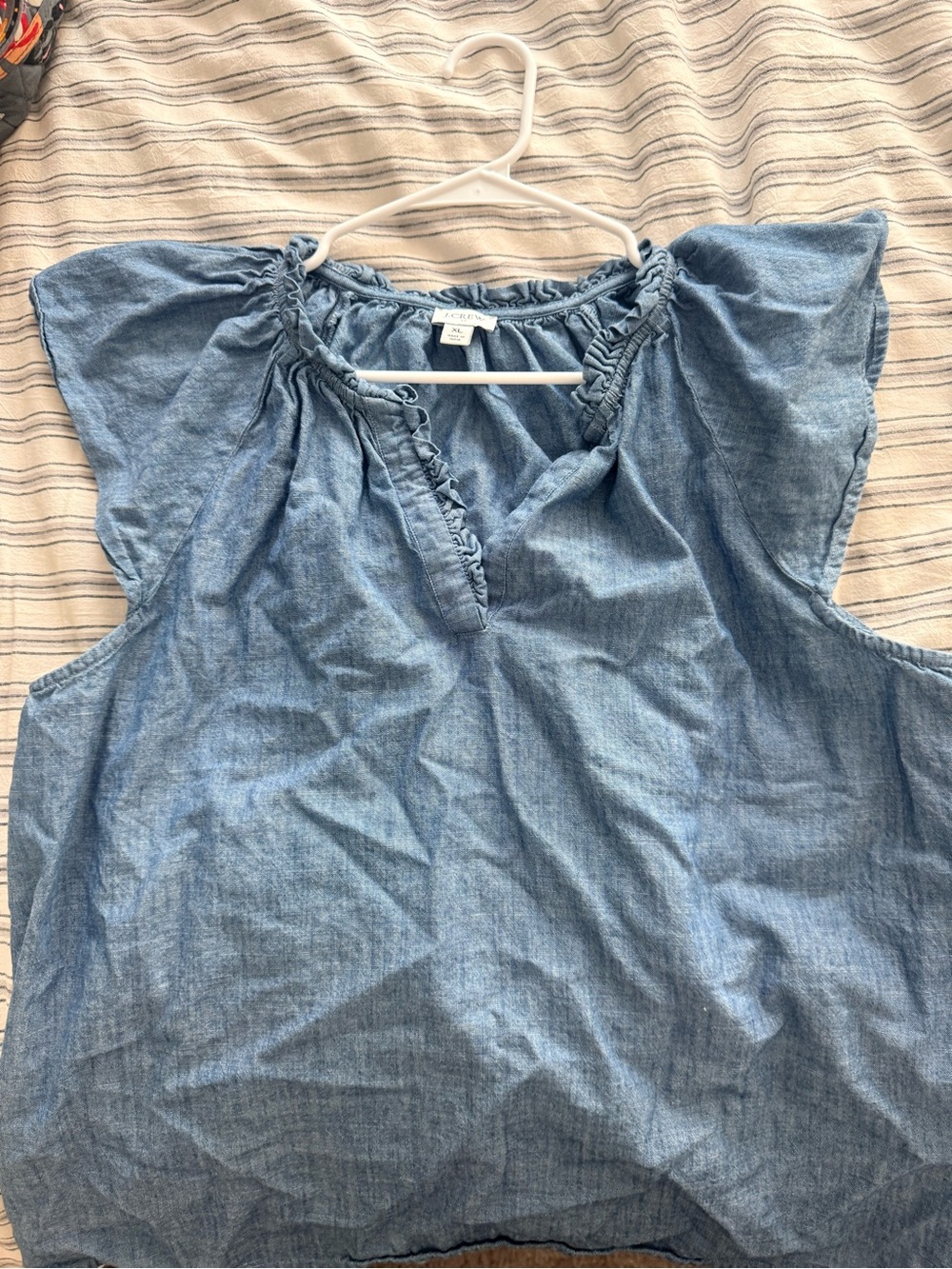 J. Crew Light Blue Chambray Ruffle-Trim Sleeveless Top